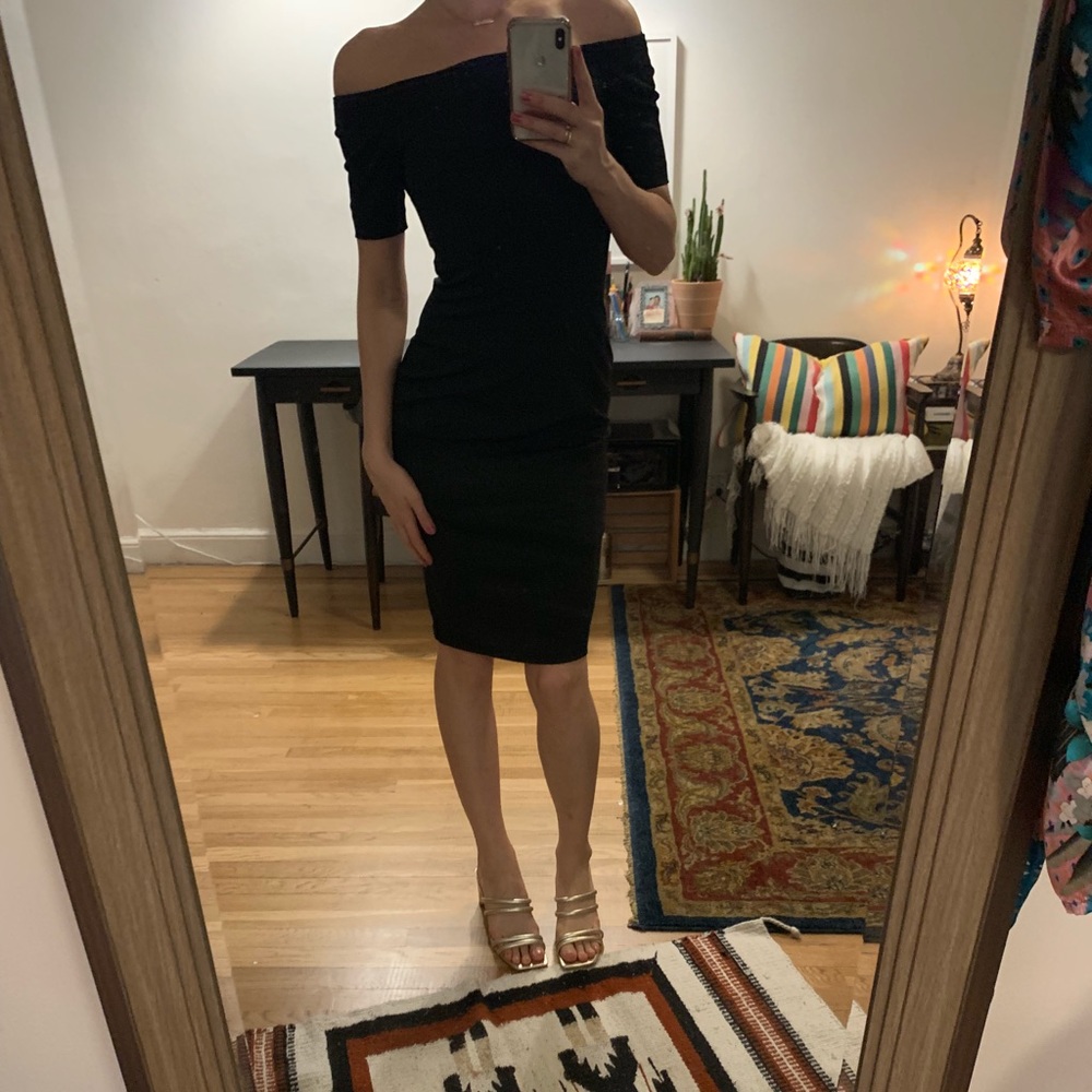 Off the shoulder tight black dress